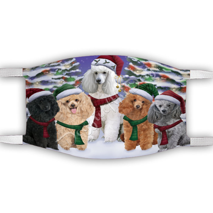 Poodle Dogs Christmas Family Portrait in Holiday Scenic Background Face Mask FM48366