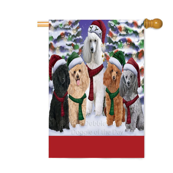 Personalized Christmas Happy Holidays Poodle Dogs Family Portraits Custom House Flag FLG-DOTD-A59193