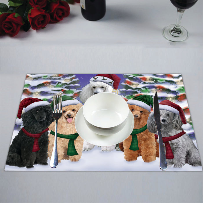Poodle Dogs Christmas Family Portrait in Holiday Scenic Background Placemat