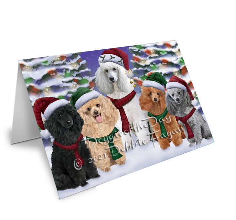 Christmas Family Portrait Poodle Dog Handmade Artwork Assorted Pets Greeting Cards and Note Cards with Envelopes for All Occasions and Holiday Seasons