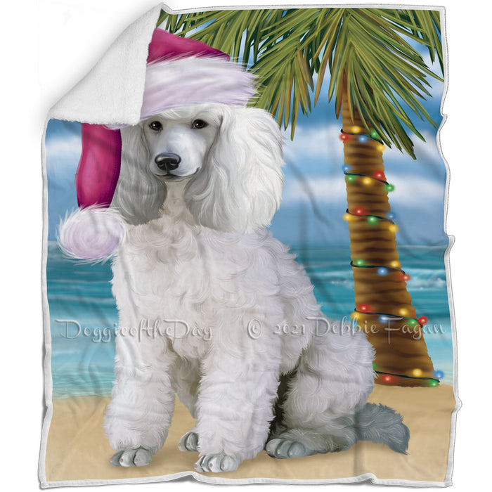 Summertime Happy Holidays Christmas Poodles Dog on Tropical Island Beach Blanket