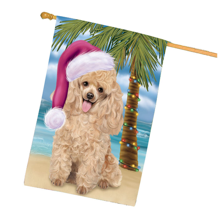 Christmas Summertime Beach Poodle Dog House Flag Outdoor Decorative Double Sided Pet Portrait Weather Resistant Premium Quality Animal Printed Home Decorative Flags 100% Polyester FLG68778