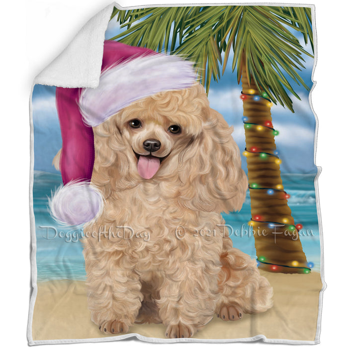 Summertime Happy Holidays Christmas Poodle Dog on Tropical Island Beach Blanket D147