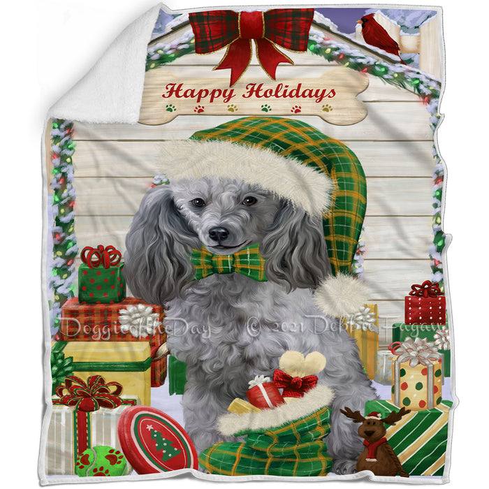 Happy Holidays Christmas Poodle Dog House With Presents Blanket BLNKT85872