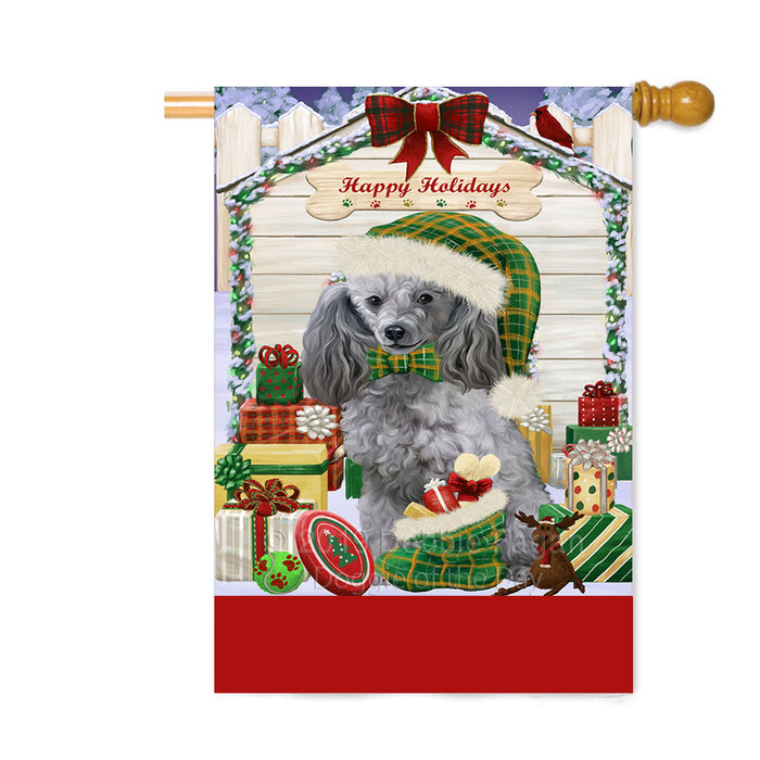 Personalized Happy Holidays Christmas Poodle Dog House with Presents Custom House Flag FLG-DOTD-A59412
