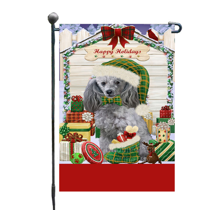 Personalized Happy Holidays Christmas Poodle Dog House with Presents Custom Garden Flags GFLG-DOTD-A59356