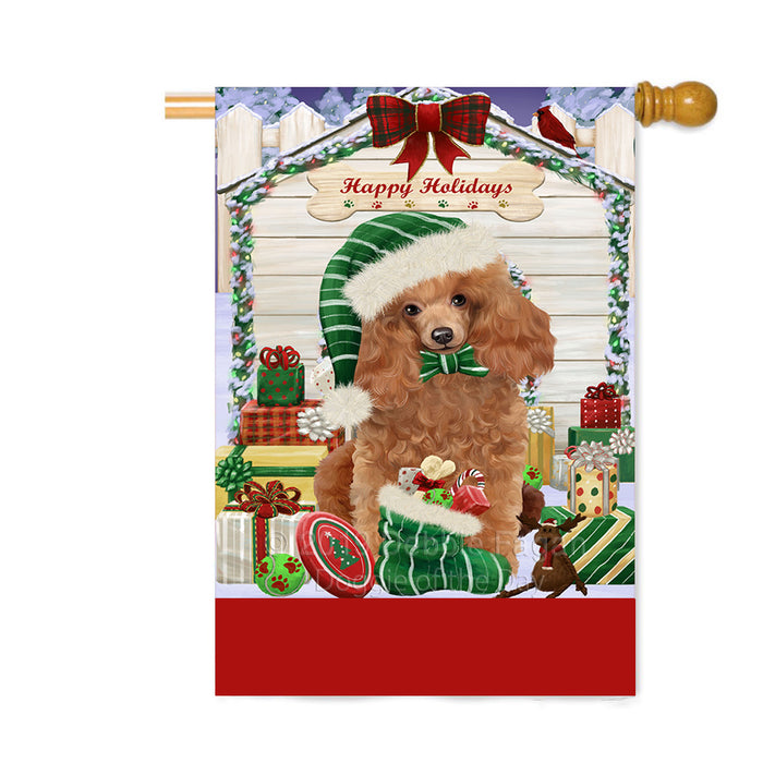 Personalized Happy Holidays Christmas Poodle Dog House with Presents Custom House Flag FLG-DOTD-A59413