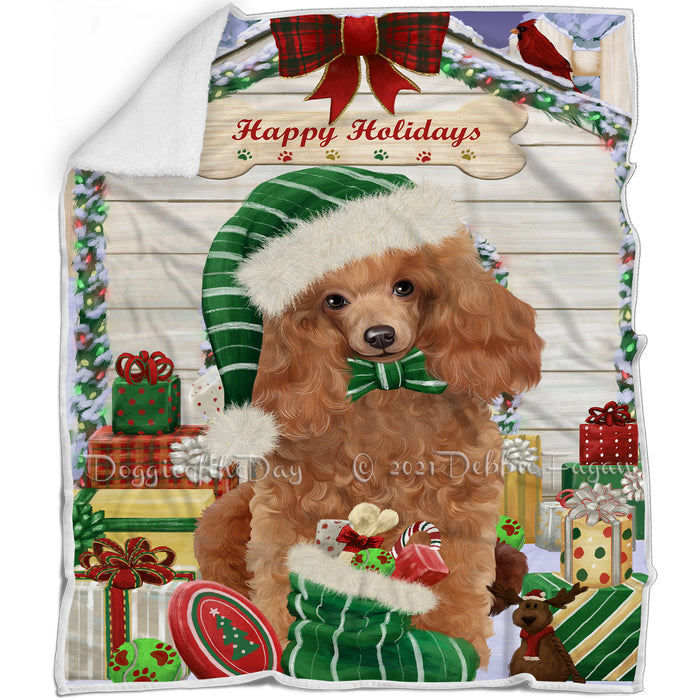 Happy Holidays Christmas Poodle Dog House With Presents Blanket BLNKT85881