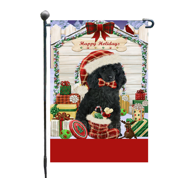 Personalized Happy Holidays Christmas Poodle Dog House with Presents Custom Garden Flags GFLG-DOTD-A59358