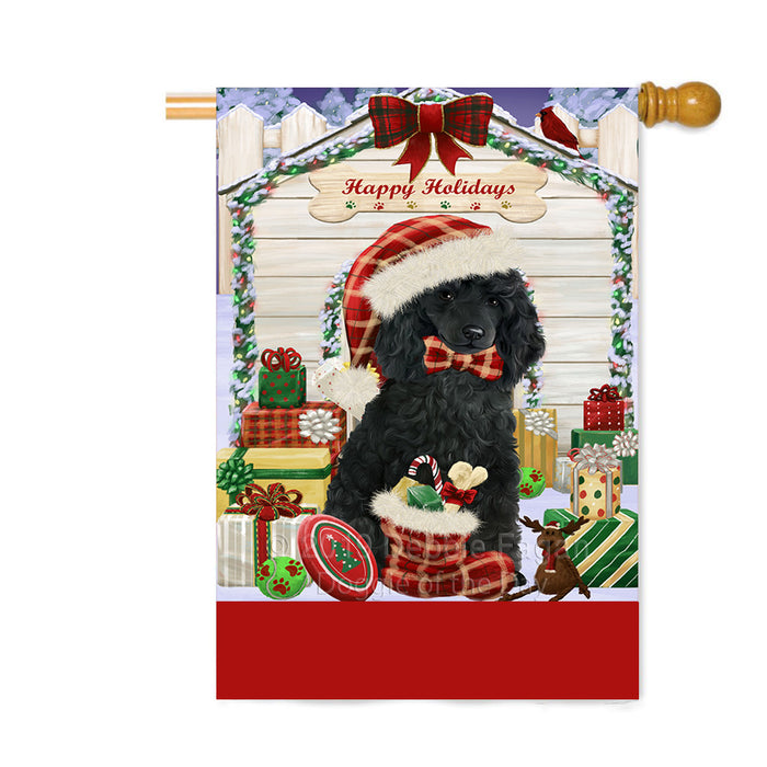 Personalized Happy Holidays Christmas Poodle Dog House with Presents Custom House Flag FLG-DOTD-A59414