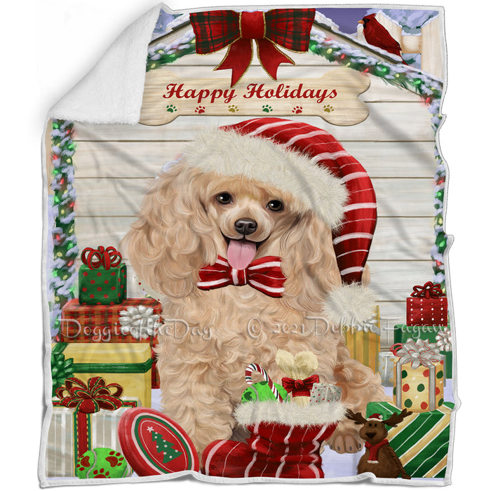 Happy Holidays Christmas Poodle Dog House With Presents Blanket BLNKT85899