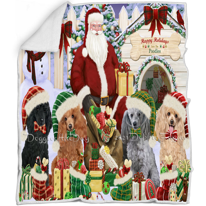 Happy Holidays Christmas Poodles Dog House Gathering Blanket BLNKT85575