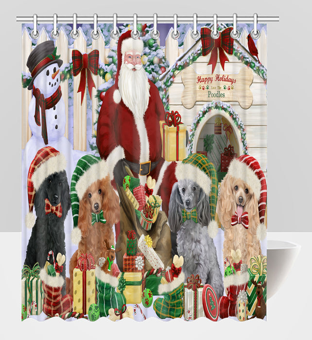 Happy Holidays Christmas Poodle Dogs House Gathering Shower Curtain