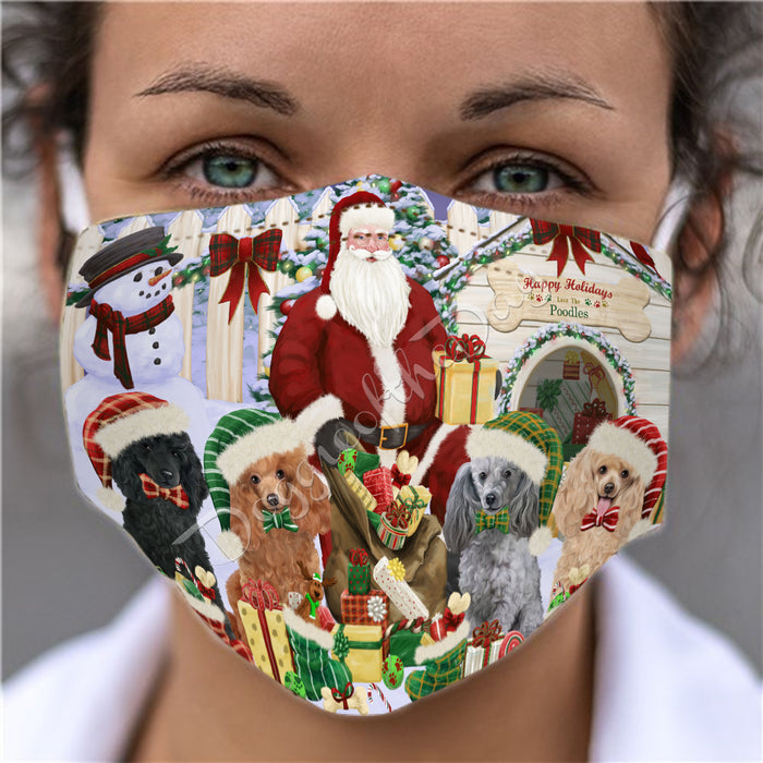 Happy Holidays Christmas Poodle Dogs House Gathering Face Mask FM48270