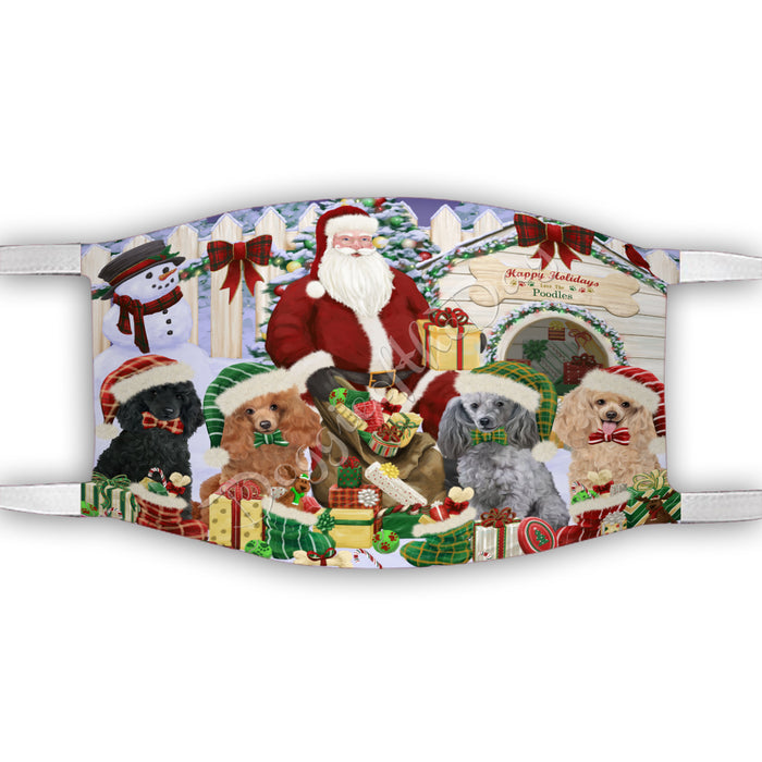 Happy Holidays Christmas Poodle Dogs House Gathering Face Mask FM48270