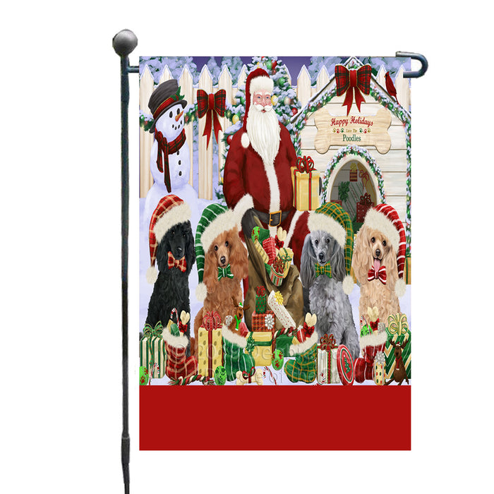 Personalized Happy Holidays Christmas Poodle Dogs House Gathering Custom Garden Flags GFLG-DOTD-A58545