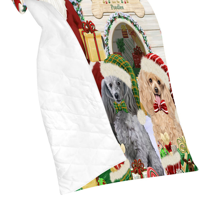 Happy Holidays Christmas Poodle Dogs House Gathering Quilt