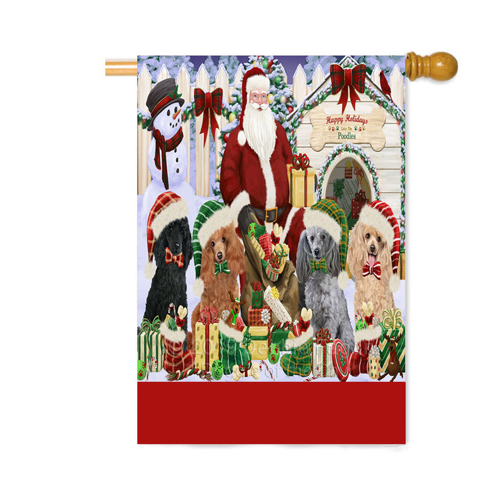 Personalized Happy Holidays Christmas Poodle Dogs House Gathering Custom House Flag FLG-DOTD-A58601