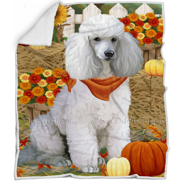 Fall Autumn Greeting Poodle Dog with Pumpkins Blanket BLNKT73560