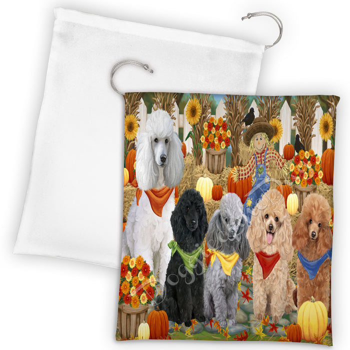 Fall Festive Harvest Time Gathering Poodle Dogs Drawstring Laundry or Gift Bag LGB48426