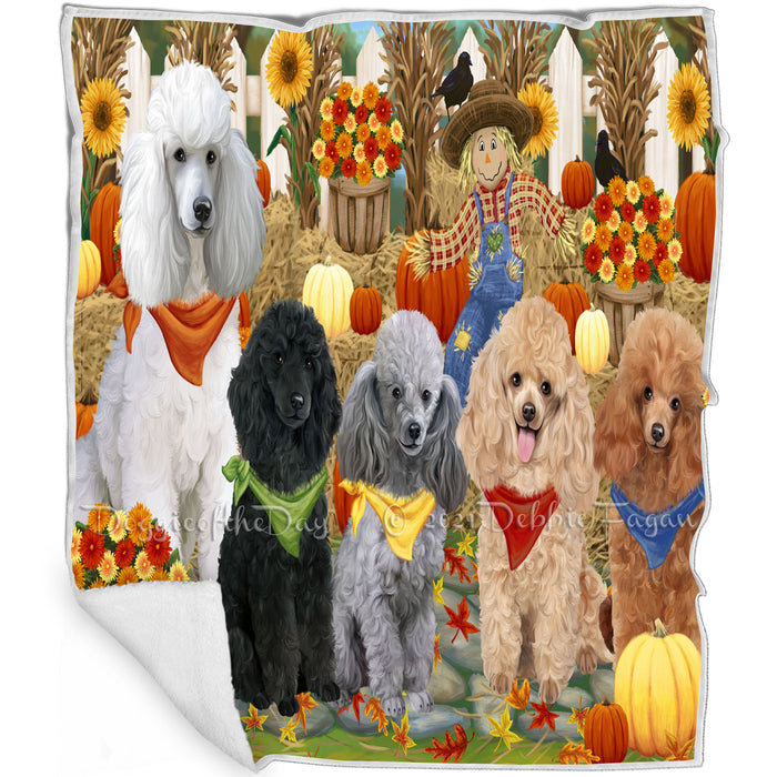 Fall Festive Gathering Poodles Dog with Pumpkins Blanket BLNKT73227