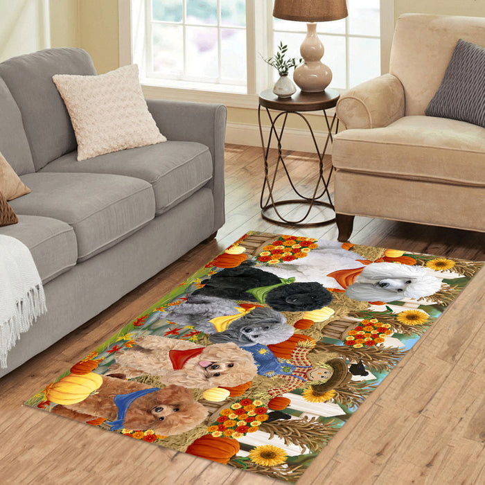 Fall Festive Harvest Time Gathering Poodle Dogs Area Rug