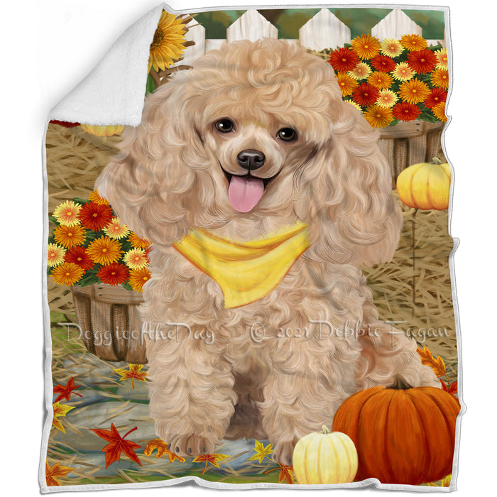 Fall Autumn Greeting Poodle Dog with Pumpkins Blanket BLNKT73569