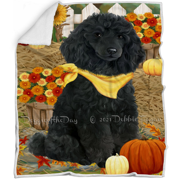 Fall Autumn Greeting Poodle Dog with Pumpkins Blanket BLNKT73578