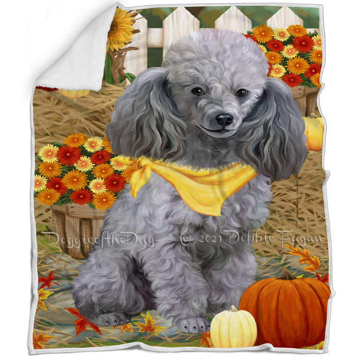 Fall Autumn Greeting Poodle Dog with Pumpkins Blanket BLNKT73587