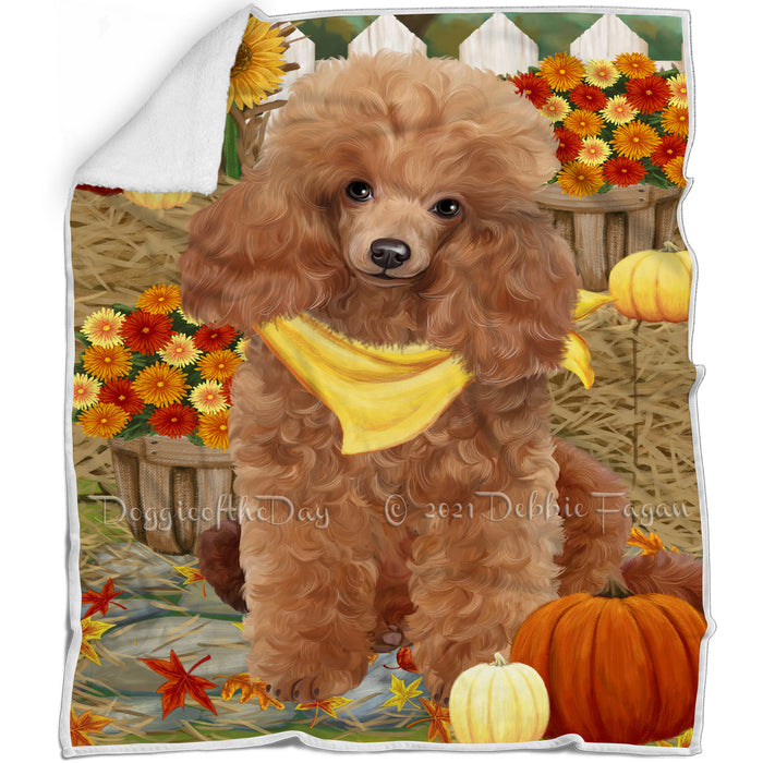 Fall Autumn Greeting Poodle Dog with Pumpkins Blanket BLNKT73596