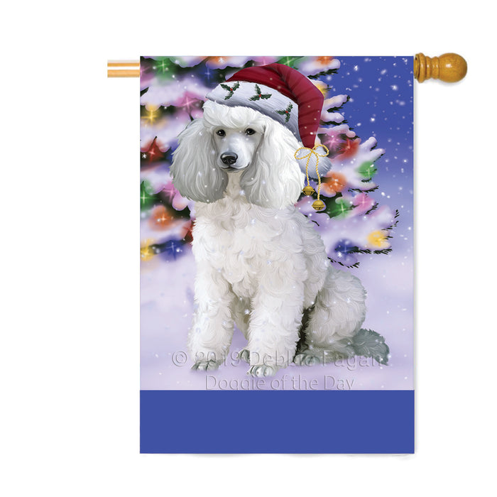 Personalized Winterland Wonderland Poodle Dog In Christmas Holiday Scenic Background Custom House Flag FLG-DOTD-A61420