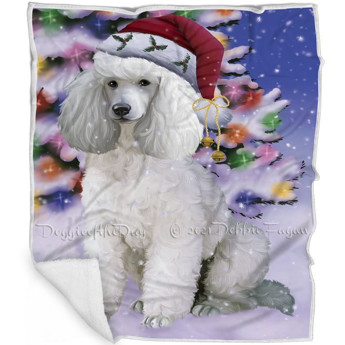Winterland Wonderland Poodles Dog In Christmas Holiday Scenic Background Blanket