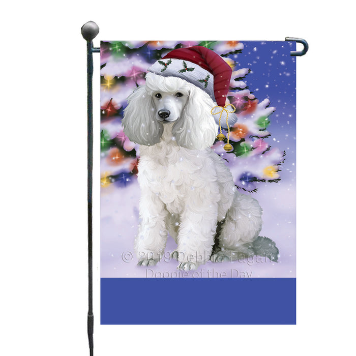 Personalized Winterland Wonderland Poodle Dog In Christmas Holiday Scenic Background Custom Garden Flags GFLG-DOTD-A61364