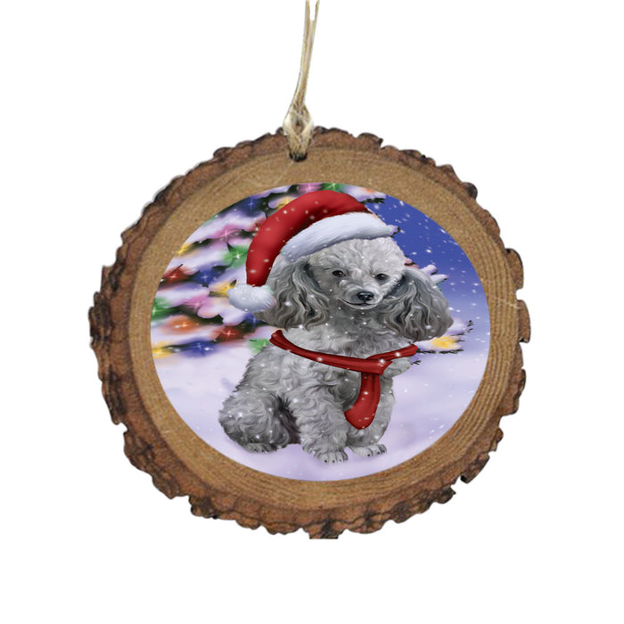 Winterland Wonderland Poodle Dog In Christmas Holiday Scenic Background Wooden Christmas Ornament WOR49618