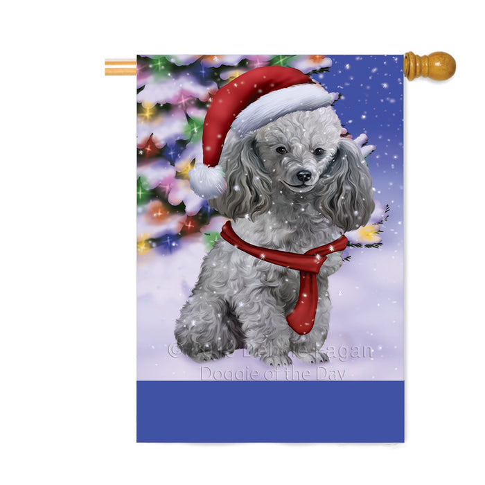Personalized Winterland Wonderland Poodle Dog In Christmas Holiday Scenic Background Custom House Flag FLG-DOTD-A61421