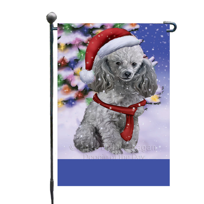 Personalized Winterland Wonderland Poodle Dog In Christmas Holiday Scenic Background Custom Garden Flags GFLG-DOTD-A61365