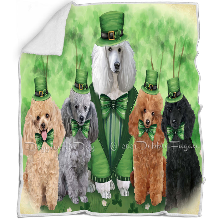 St. Patricks Day Irish Family Portrait Poodles Dog Blanket BLNKT58674