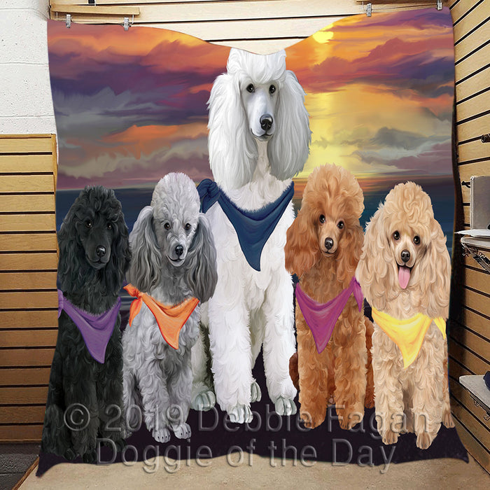Family Sunset Portrait Poodle Dogs Quilt
