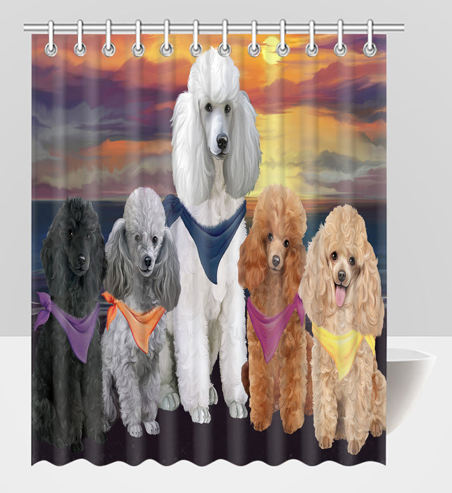 Family Sunset Portrait Poodle Dogs Shower Curtain