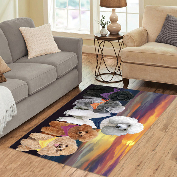 Family Sunset Portrait Poodle Dogs Area Rug
