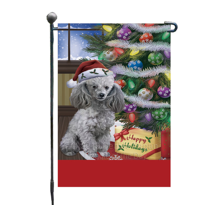 Personalized Christmas Happy Holidays Poodle Dog with Tree and Presents Custom Garden Flags GFLG-DOTD-A58655