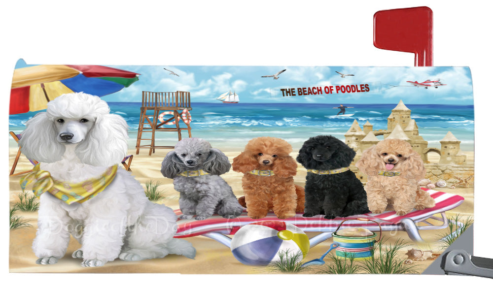 Pet Friendly Beach Poodle Dogs Magnetic Mailbox Cover Both Sides Pet Theme Printed Decorative Letter Box Wrap Case Postbox Thick Magnetic Vinyl Material
