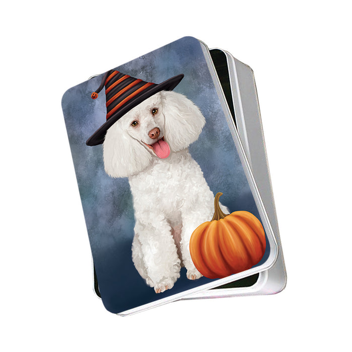 Happy Halloween Poodle Dog Wearing Witch Hat with Pumpkin Photo Storage Tin PITN54734