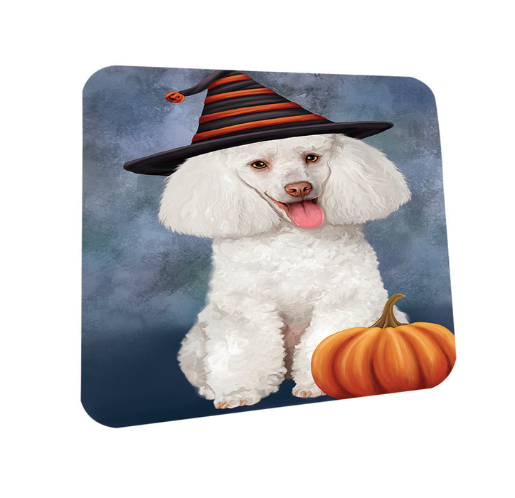 Happy Halloween Poodle Dog Wearing Witch Hat with Pumpkin Coasters Set of 4 CST54749