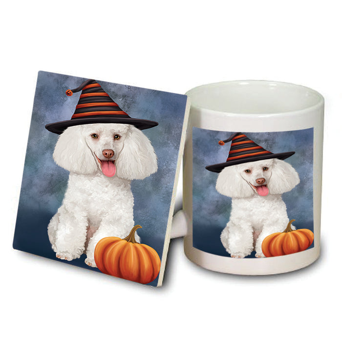 Happy Halloween Poodle Dog Wearing Witch Hat with Pumpkin Mug and Coaster Set MUC54783