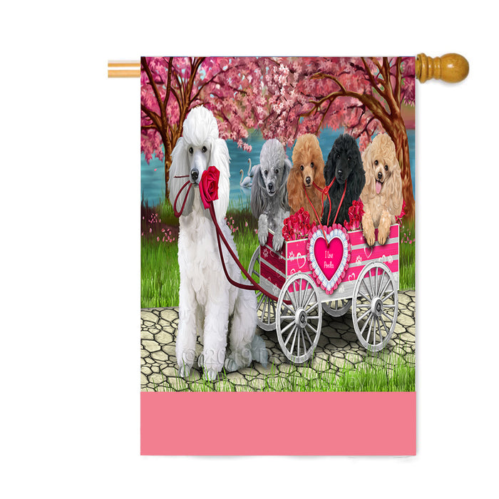 Personalized I Love Poodle Dogs in a Cart Custom House Flag FLG-DOTD-A62229