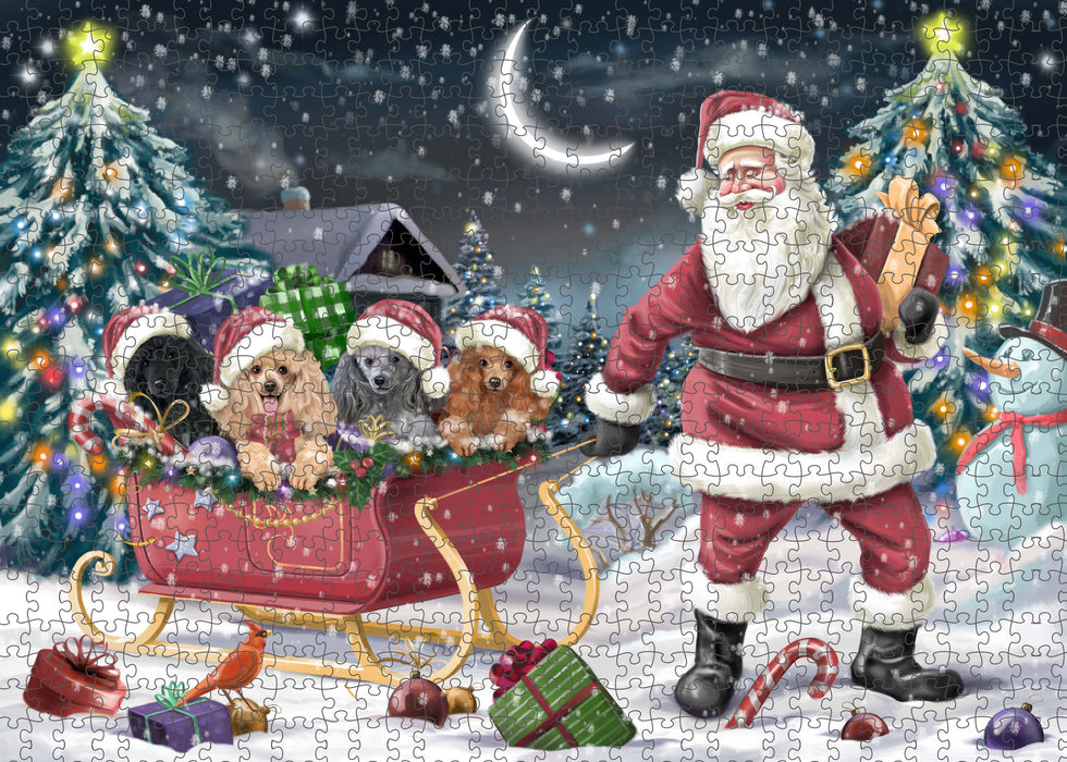 Christmas Santa Sled Poodle Dogs Portrait Jigsaw Puzzle for Adults Animal Interlocking Puzzle Game Unique Gift for Dog Lover's with Metal Tin Box