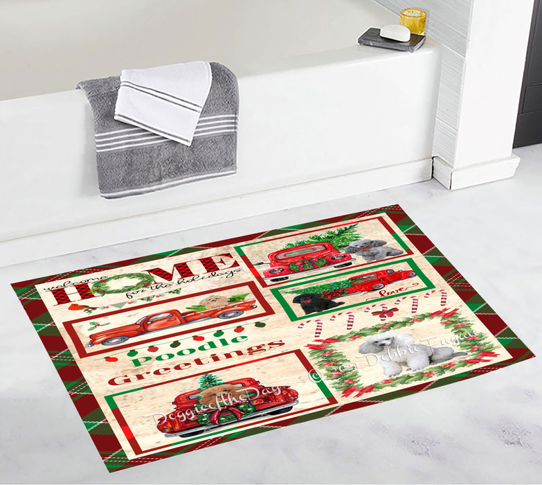 Welcome Home for Christmas Holidays Poodle Dogs Bathroom Rugs with Non Slip Soft Bath Mat for Tub BRUG54436
