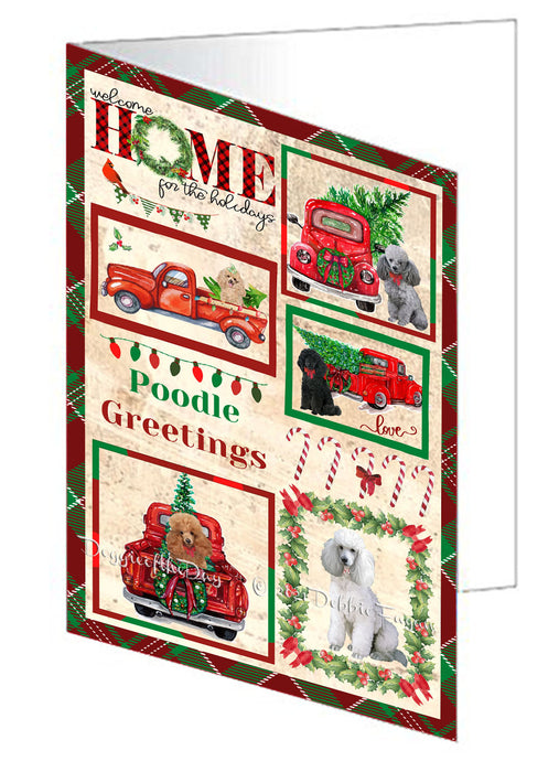 Welcome Home for Christmas Holidays Poodle Dogs Handmade Artwork Assorted Pets Greeting Cards and Note Cards with Envelopes for All Occasions and Holiday Seasons GCD76250