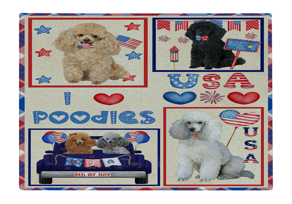 4th of July Independence Day I Love USA Poodle Dogs Cutting Board - For Kitchen - Scratch & Stain Resistant - Designed To Stay In Place - Easy To Clean By Hand - Perfect for Chopping Meats, Vegetables